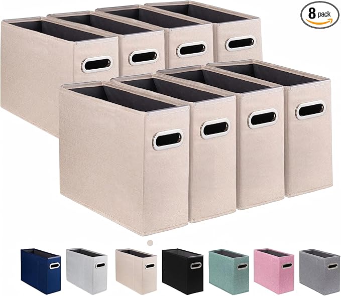 8 Pack Letter Size File Storage Box Collapsible，Fabric Hanging File Folders Organizer, Portable Office Document Holder with M