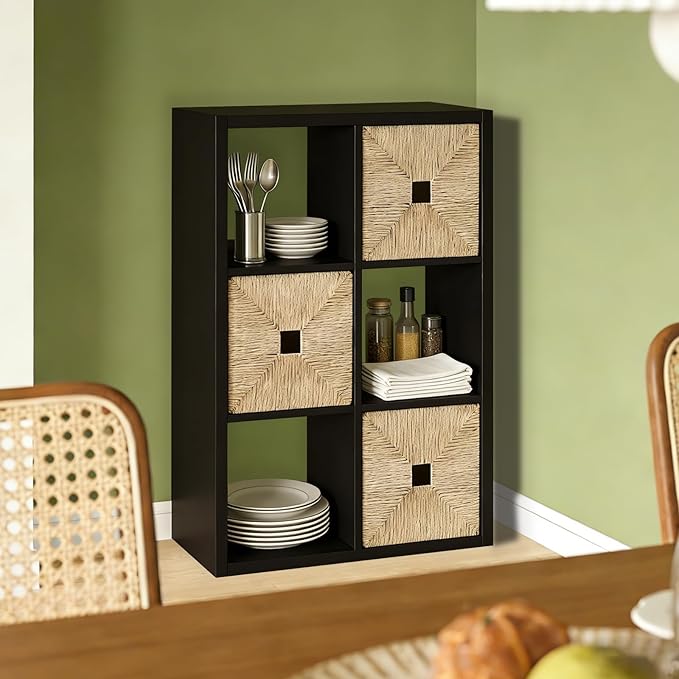 CTESNE【2026 Wooden Thick Frame 6 Cube Storage Organizer Shelf with Anti-Tipping Kits + Reversible Open Back Bookcase, Horizon
