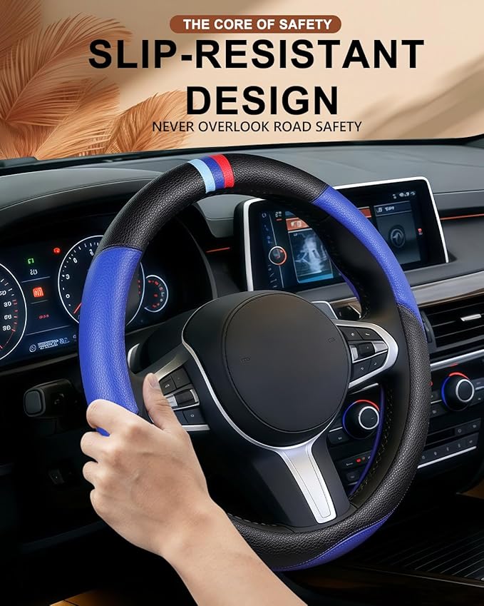 Customized Auto Car Steering Wheel Cover for BMW X1,X2,X3,X4,X5,X6,X7,i3,i4,i5,i8 535i 740Li 335i M3 M4 M5 Z1 Z3 Z4 Z5 (Blue)