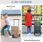 KEDSUM 2 in 1 Shopping Carts for Groceries, 330 lbs Grocery Cart on Wheels, Foldable Utility Carts with Wheels, Hand Truck with Waterproof Tote Bag for Shopping, School, Laundry, Craft Show, Black