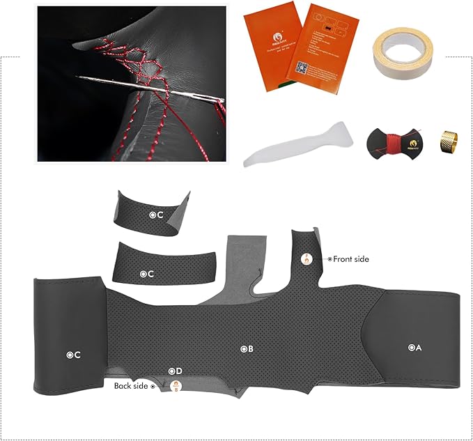 MEWANT Hand Stitch Black Genuine Leather Steering Wheel Cover Wrap for Toyota Tacoma 2024 Tundra 2022-2024 Sequoia 2024