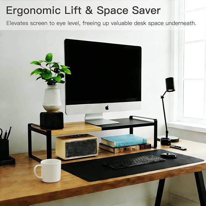 Expandable Kitchen Counter Shelf Organizer, Black Coffee Bar Accessories & Station Decor, Industrial Cabinet Riser with [Secu