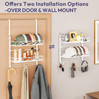 SWTYMIKI Over Door Hat Organizer - 3 Tier Wall Mounted Hat Rack with 2 Adjustable Metal Basket and 3 Hooks, Hanging Baseball 