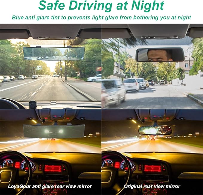 Rear View Mirror for Car,11.8" Convex Panoramic Wide Angel View Mirrors Extender,Blue Tint Anti Glare,Universal Clip on Interior Rearview Mirror for Truck Car and SUV (Blue)