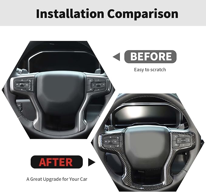 Carbon Fiber Steering Wheel Trim Cover Frame Decoration Interior Accessories Compatible with Chevrolet Silverado 2019-2023,for Chevrolet Tahoe 2021-2023,for Suburban SUV 2020-2023