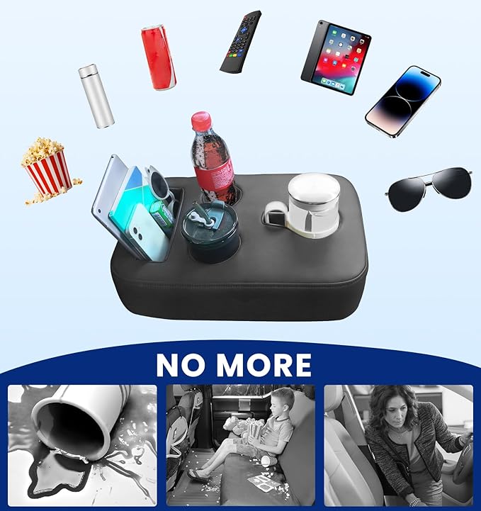 Upgraded Car Cup Holder with Dual Secure Straps, Back Seat Cup Holder for Car, PU Leather Truck Cup Holder, Boat Tray Organizer for Trucks, Minivans, SUVs, RVs, Holds Coffee, Snacks, Cell Phone