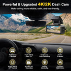4K+2K Dash Cam Front and Rear, Free 64GB Card Included, 5.8GHz WiFi Dash Camera for Cars, Built-in G-Sensor, 3.2” IPS Screen,