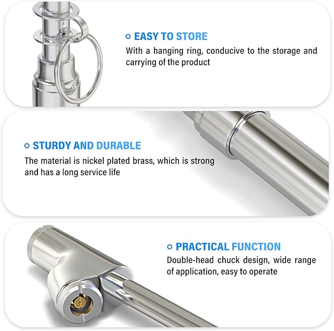 MEANLIN MEASURE Silver Double Straight Type Tire Pressure Gauge，Dual Head Air Pressure Gauge 10Pcs，Pressure Range 10-150 Psi(Suitable for Trucks, etc.