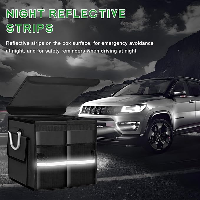 Trunk Organizer with Lid, 28L Collapsible 2-Compartment Car Storage Box with Reinforced Handles, Multipurpose Waterproof Oxford Storage