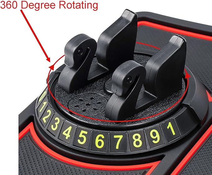 YIKANGHENG Anti Slip Pad Car Phone Holder with Phone Number Digits, 7 Inch x 8.6 Inch Black Red Rubber Base for Car (Black re