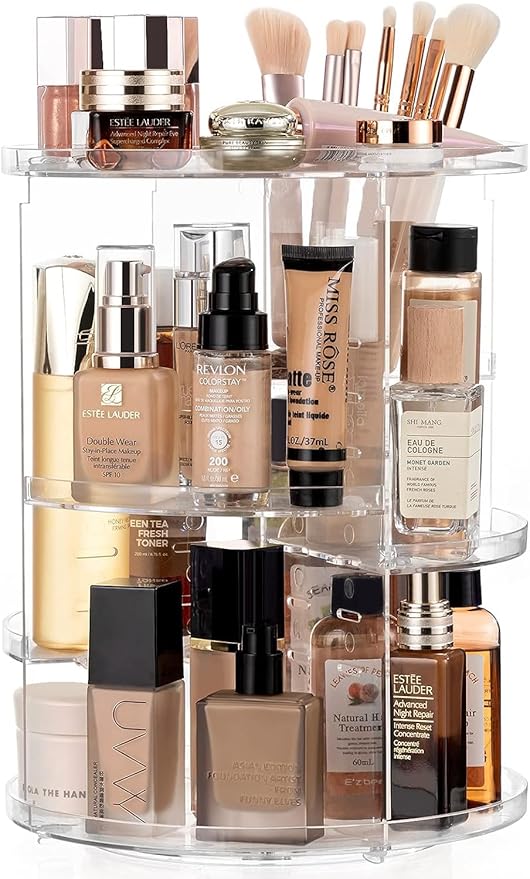 HBlife 360 Rotating Makeup Organizer Adjustable Carousel Large Capacity Revolving Perfume Organizer Skincare Organizers Cosme
