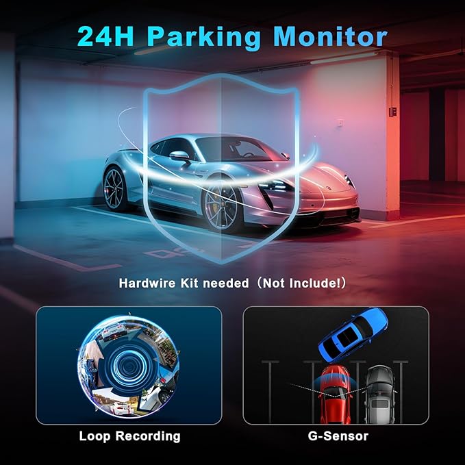Dash Cam Front and Rear with 64GB SD Card, 4K Dash Camera for Cars with APP, 5G WiFi Car Camera, Built-in G-Sensor, 170° Wide