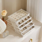 Acrylic Jewelry Box with 5 Drawers, Clear Earring Holder Organizer Rings Display Case with Adjustable Velvet Trays for Women 