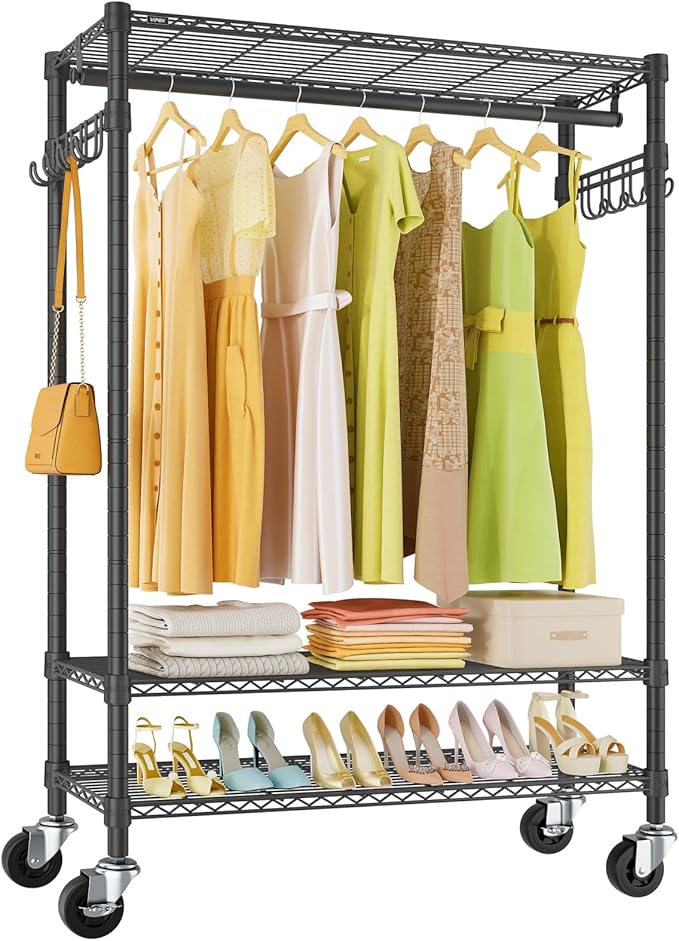 VIPEK R3 Plus Rolling Clothes Rack with Locking Wheels, Portable Closet for Hanging Clothes Heavy Duty Garment Rack with Adju