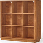 Joaxswe 9 Cube Storage Book Shelf, 40.5" Wide Organizer Bookshelf with Curved Edge, Wood Floor Standing 3-Tier Cubby Bookcase