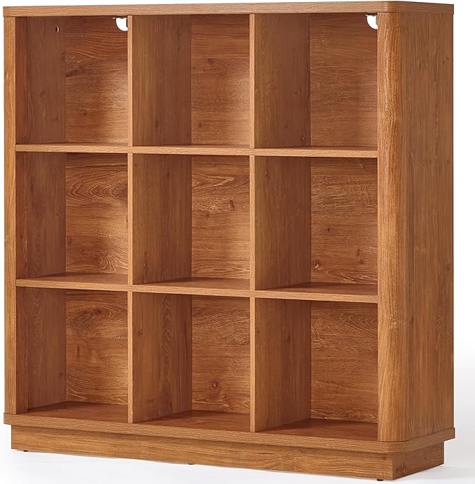 Joaxswe 9 Cube Storage Book Shelf, 40.5" Wide Organizer Bookshelf with Curved Edge, Wood Floor Standing 3-Tier Cubby Bookcase