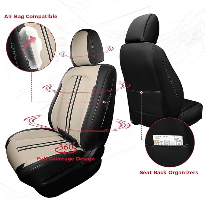 FREESOO Front Seats 2PCS Leather Car Seat Covers, Ultra Breathable Waterproof Seat Covers for Cars Trucks SUV, Carseat Protec