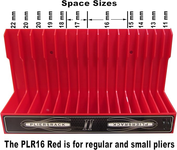 PLR16 Red Pliers Rack mounts on your peg board, or fits in your toolbox drawer. Plier storage for Regular & smaller pliers. H