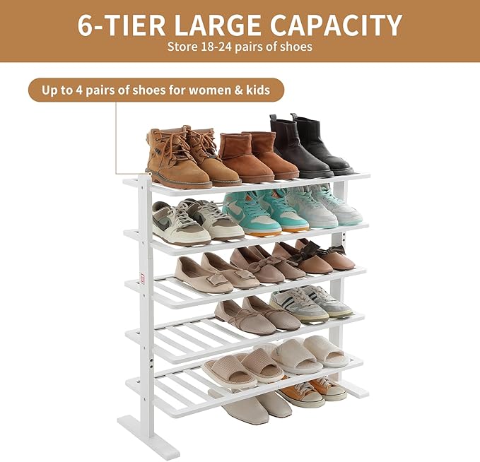 Varhomax White Shoe Rack, 5-Tier Bamboo Shoe Rack Organizer for Closet and Entryway, Thick Wooden Free Standing Shoe Shelf fo