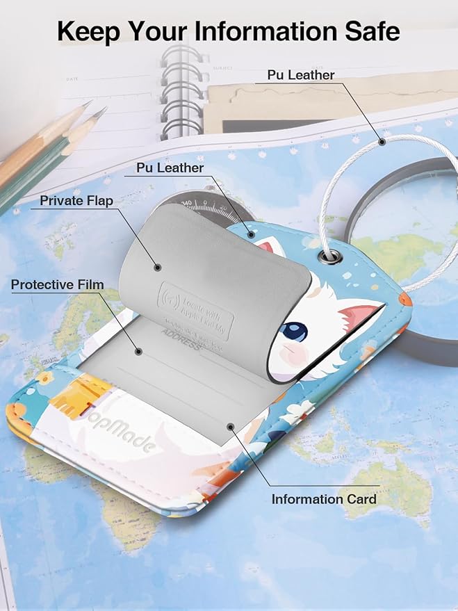 TopMade Smart Luggage Tag with Find My, Premium Leather Luggage Tags for Suitcase, Travel Bags, Backpacks, Anti-Lost Suitcase