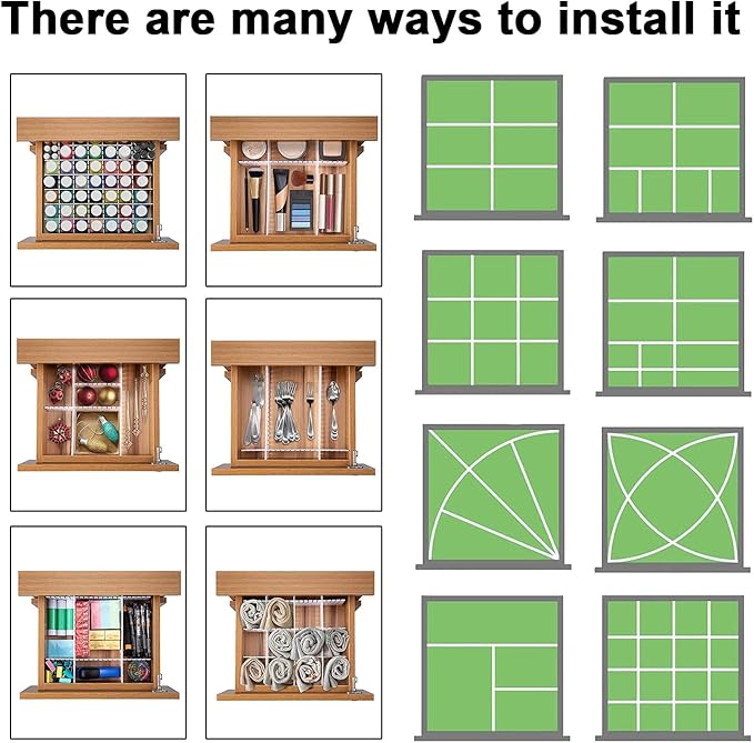 12Pcs Adjustable Drawer Dividers 0.1Inch Thickness DIY Grid Dividers 40x5cm Plastic Organizer Separator for Socks Underwear M