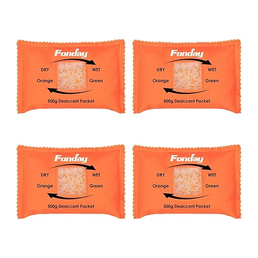 500g x 4 packs Fonday Rechargeable Silica Gel Car Dehumidifier Fast Reactivate Desiccant Bags, Large for Gun Safe Closet