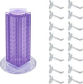 Azar Displays 700220-PUR-2C16 Four-Sided 4”W x 12” Revolving Pegboard Tower Kit Counter Display with 16-Pack of 2 inch Lockin