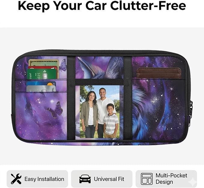 Wolf Car Sun Visor Organizer Card Cash Pouch with Multi-Pocket Pouch Case Bag for License Pen Key Auto Interior Accessories for SUV