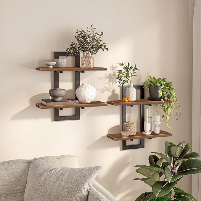 HOOBRO Floating Shelves, 15 Inch Wall Shelf Set of 2, Wall Mounted Storage Shelves 2-Tier, Hanging Bathroom Shelves, for Livi