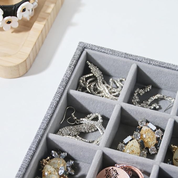 Stackable Jewelry Organizer Tray For Drawers,White Leather Small Earring Storage Tray,Bracelet And Necklace Display Box,Jewel