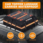 Kingfun Rooftop Cargo Carrier - Waterproof 20 Cubic Feet Car Roof Bag for All Vechicles with/Without Racks, Includes Anti-Slip Mat, 8 Reinforced Straps, 6 Door Hooks, Luggage Lock