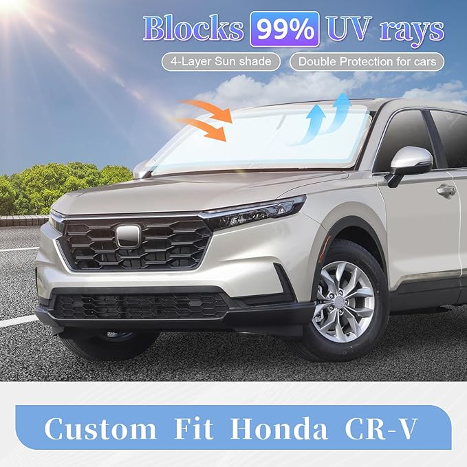 for Honda CRV 2023 2024 2025 2026 Sun Shade Sunshade Windshield Cover, 4-Layer Front Window Shade Sun Protector Custom Fit CR-V Foldable Sunshade Sun Visor 240T Fabric Blocks UV Rays SUV Accessories