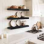Floating Wall Shelf 16x6.8x1.7 Inch – Solid Wood Shelf in Black Finish – Wall Mounted Rustic Display Organizer for Bathroom, 