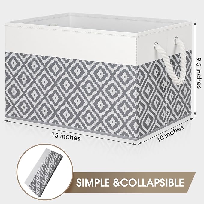 StorageTastic Storage Bins, 3-Pack Large Storage Box with Rope Handles, Collapsible Storage Basket for Organizing Books, Clot