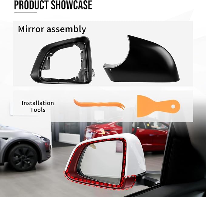 Compatible with Tesla Model Y 2020 2021 2022 2023 2024 Door Mirror Lower Holder Covers & Frame Set, Right Passenger Side (Black Cover + Frame Set, Model Y (Left-Driver Side)