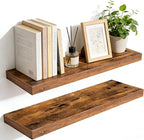 23.6 inch Rustic Brown Floating Shelves Set of 2, Solid Wood Wall Mounted Shelves, Heavy Duty Display Storage Shelves for Bed