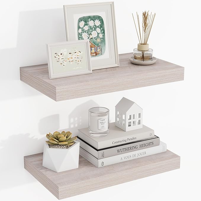 16 Inch Floating Shelves, 3D Textured Wood Grain, 16"x9.25"x1.5" Inch Deep Floating Shelves for Wall, Wooden Shelves for Bath