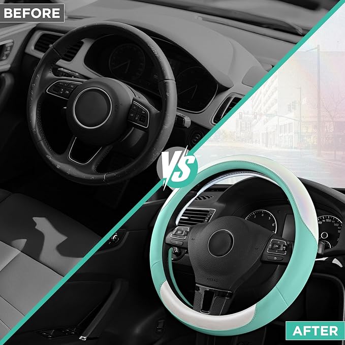 Road Comforts Steering Wheel Cover – Breathable Leather Steering Wheel Cover, Anti-Slip Grip, Universal Fit 14.5” to 15”, Hea