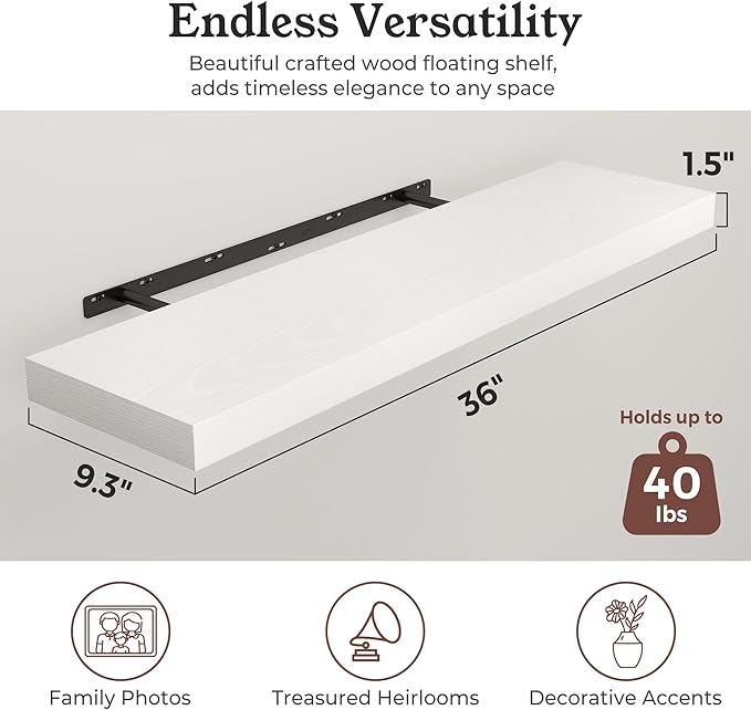 Floating Shelves for Wall, 9.3" Deep Wall Mounted Wood Shelves for Bathroom, Bedroom, Living Room, Kitchen, Hanging Shelf for