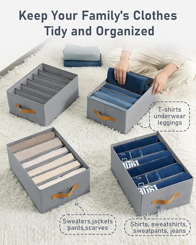 DIMJ Large Wardrobe Clothes Organizers - Foldable Closet Clothing Organizer for Jean Sweater Shirt Pants Underwear Bra, Divid