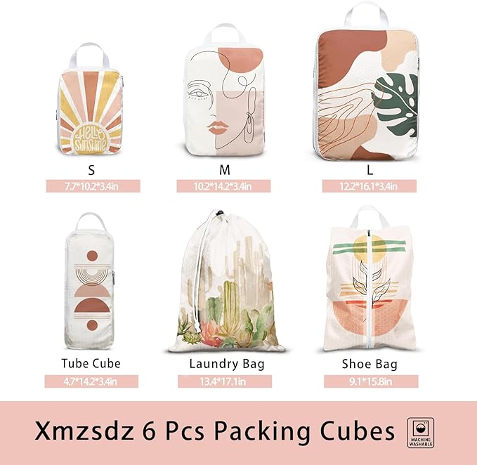 6 Pcs Compression Packing Cubes, Packing Cubes for Travel, Waterproof Luggage Organizer Bags Set, Cute Packaging Cubes for Wo