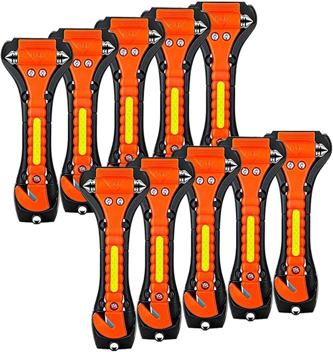 Safety Hammer, 10 Pack Car Emergency Escape Tool Car Window Breaker and Seat Belt Cutter with Light Reflective Tape for Famil