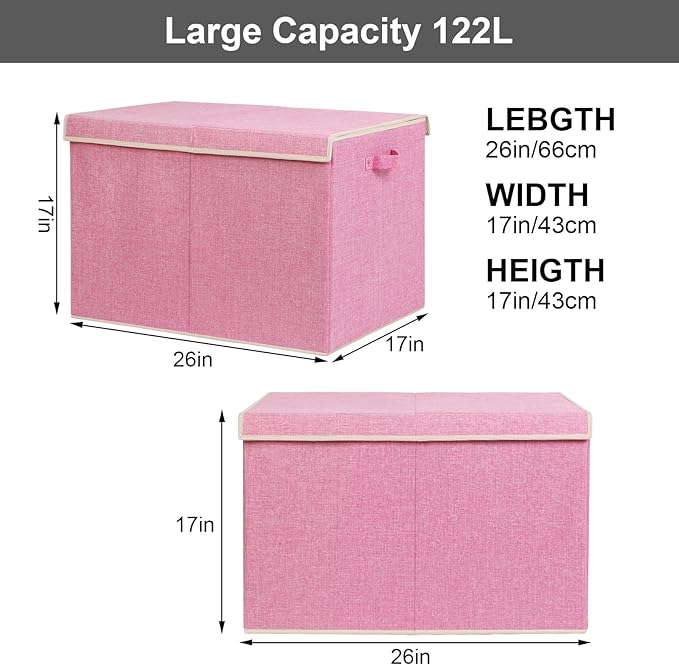 122L Large Toy Box Chest with Lid, Foldable Toy Storage Organizer Bin Boxes with Removable Divider for Kids, Boys, Girls, Nur