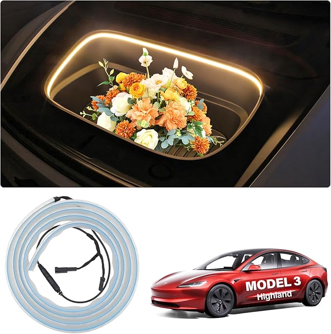 2025 Tesla Frunk LED Strip Model 3 Highland 2024 2025 Flexible Silicone Waterproof Interior Lighting Bar Tesla Front Trunk Accessories Ambient Lights