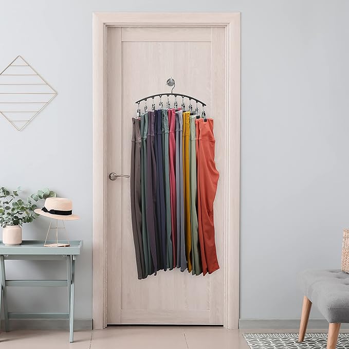 Legging Organizer for Closet, Metal Yoga Pants Hangers 4 Pack w/10 Clips Holds 40 Leggings, Space Saving Hanging Closet Organ