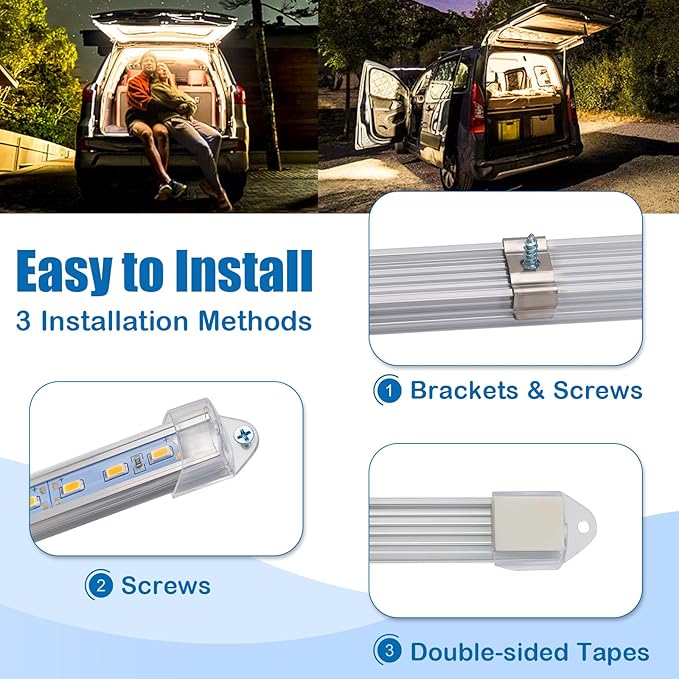 10 Pack DC12V LED Lights Strip Bar Interior Lighting for Enclosed Cargo Trailer, Car, RV, Truck, Camper, Van, Boat, Cabinet - Warm White