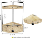 2-Tier Corner Bathroom Counter Organizer with Drawer & Embedded Screw Holes - Wooden Countertop Organizers for Skincare, Make