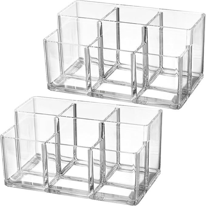Foraineam 2 Pack Acrylic Makeup Brushes Holder with 6 Slots, Clear Pen Pencil Organizer Desktop Stationery Storage Container,