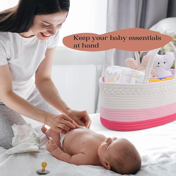 luxury little Diaper Caddy Organizer, Large Cotton Rope Nursery Baby Basket, Changing Table Organizer for Baby Diaper Storage