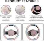 Steering Wheel Cover, with Non-Slip Lining, Cool in Summer Warm in Winter for Men Women, 14.5-15 Inch Non-Slip Breathable Lea